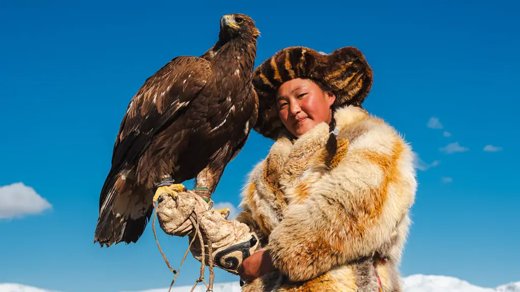 A Kazakh eagle huntress with her golden eagle