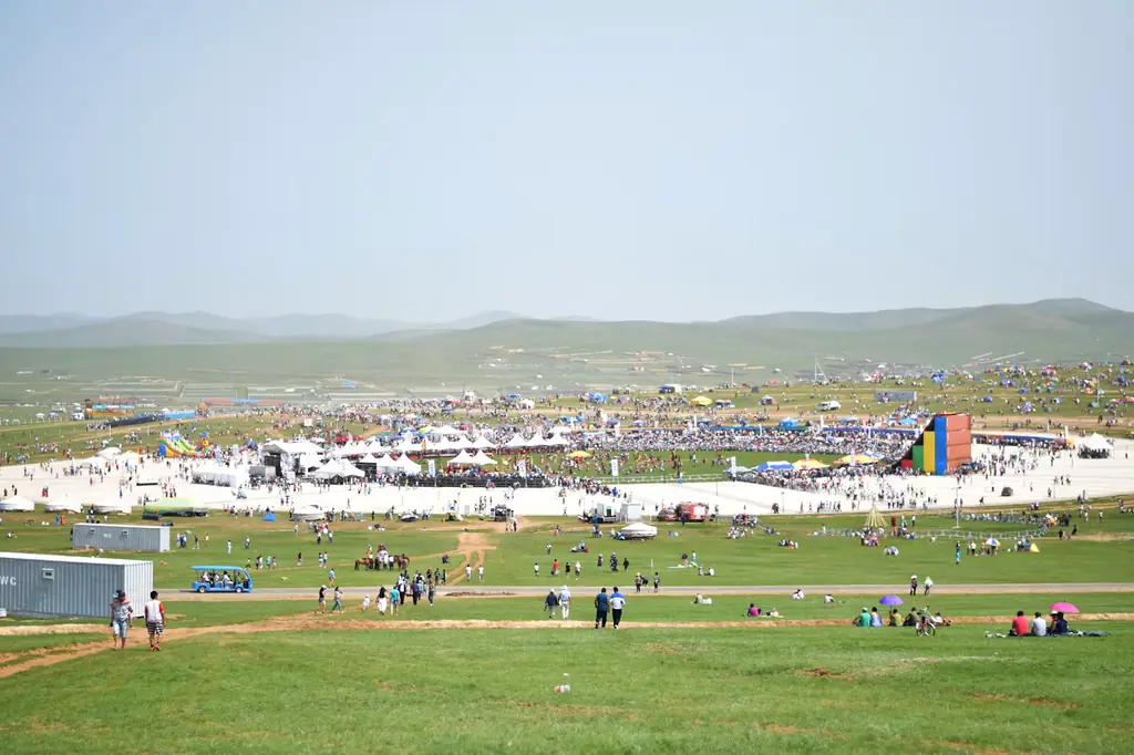 Crowds and tents at festival grounds outside Ulaanbaatar